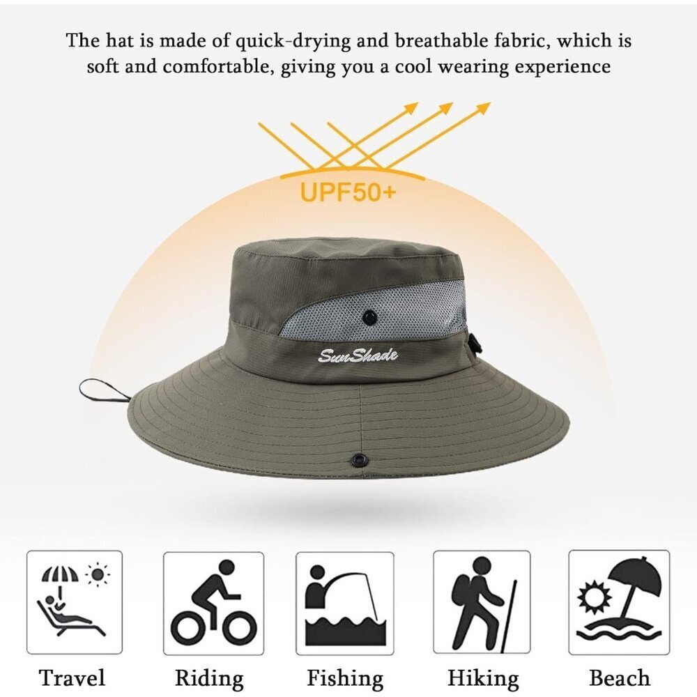 Unisex Green 100% Polyester Wide Brim Mesh Vent Chin Strap Classic Cowboy Hat - Picture 5 of 6